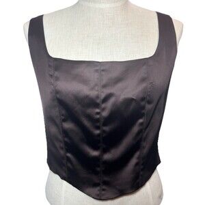 NWT House of Harlow 1960 Satin Corset Tank Top Brown Large Back Zip Revolve Chic